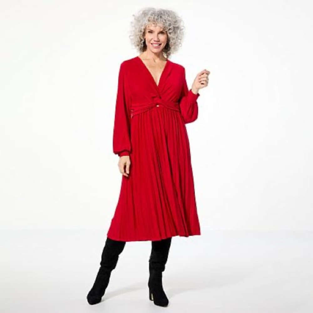 Nina Leonard Red Midi Dress